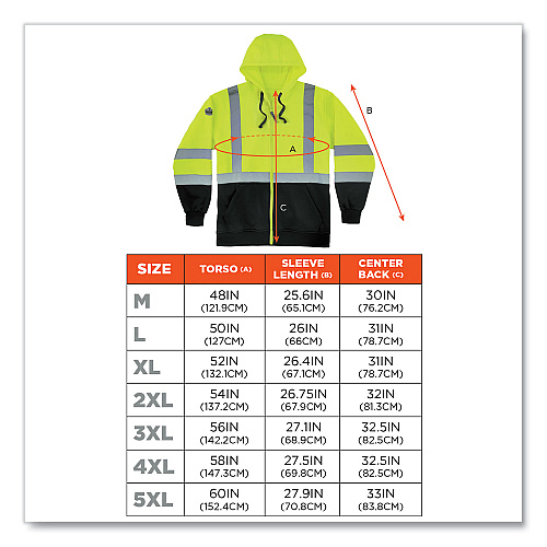 ergodyne GloWear 8372 ZipUp HiVis Class 3 Zip Hooded Sweatshirt with Black Bottom, Polar Fleece, Lime, Large (21844)