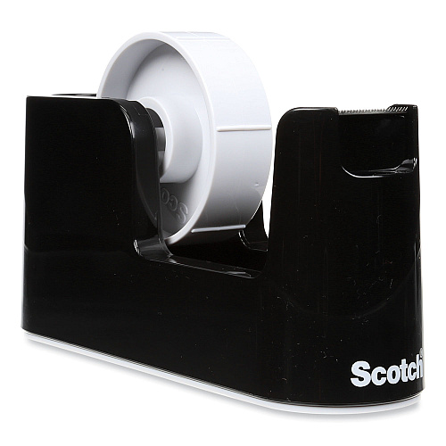 Scotch Heavy Duty Weighted Desktop Tape Dispenser with One Roll of Tape, 3" Core, ABS, Black (C24)