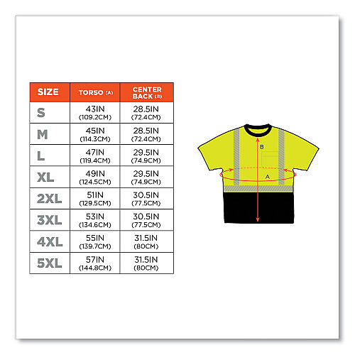 ergodyne GloWear 8280BK Class 2 Performance T-Shirt with Black Bottom, Polyester, Small, Lime (22532)