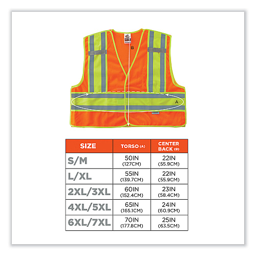 ergodyne GloWear 8245PSV Class 2 Public Safety Vest, Polyester, 4X-Large/5X-Large, Orange (23389)