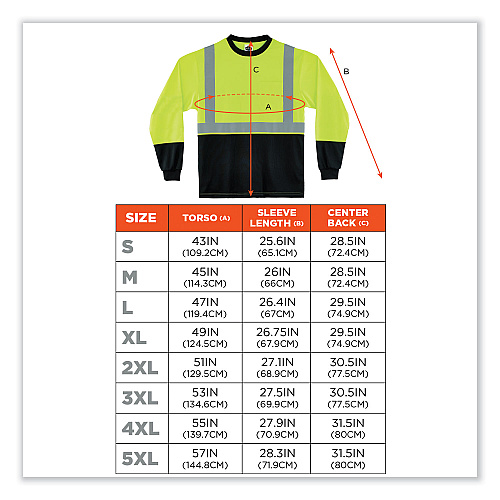 ergodyne GloWear 8281BK Class 2 Long Sleeve Shirt with Black Bottom, Polyester, 5X-Large, Lime (22639)