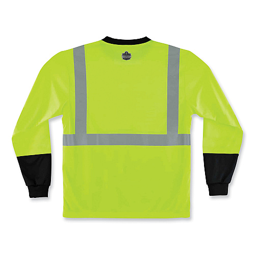 ergodyne GloWear 8291BK Type R Class 2 Black Front Long Sleeve T-Shirt, Polyester, Medium, Lime (22703)