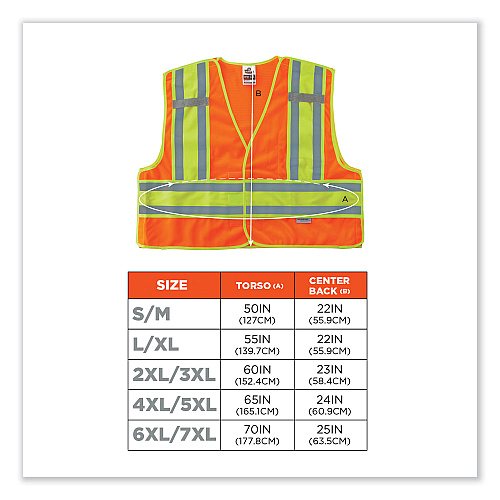 ergodyne GloWear 8245PSV Class 2 Public Safety Vest, Polyester, 6X-Large/7X-Large, Orange (23390)