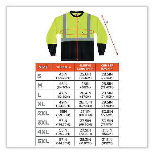 ergodyne GloWear 8281BK Class 2 Long Sleeve Shirt with Black Bottom, Polyester, 4X-Large, Lime (22638)