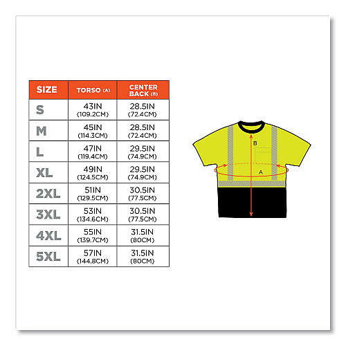 ergodyne GloWear 8280BK Class 2 Performance T-Shirt with Black Bottom, Polyester, 5X-Large, Lime (22539)