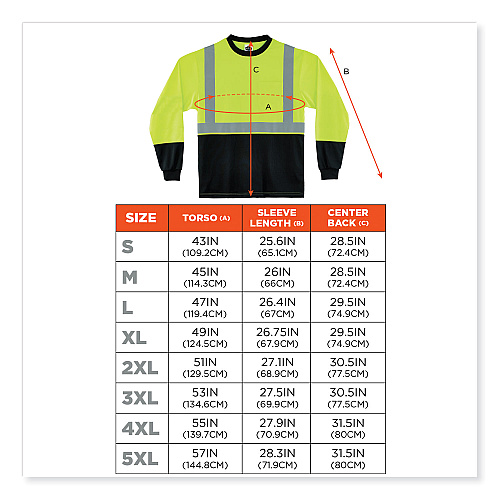 ergodyne GloWear 8281BK Class 2 Long Sleeve Shirt with Black Bottom, Polyester, Large, Lime (22634)