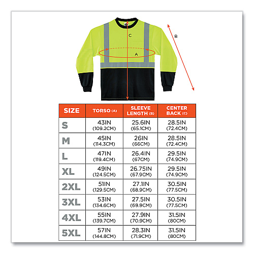 ergodyne GloWear 8281BK Class 2 Long Sleeve Shirt with Black Bottom, Polyester, X-Large, Lime (22635)