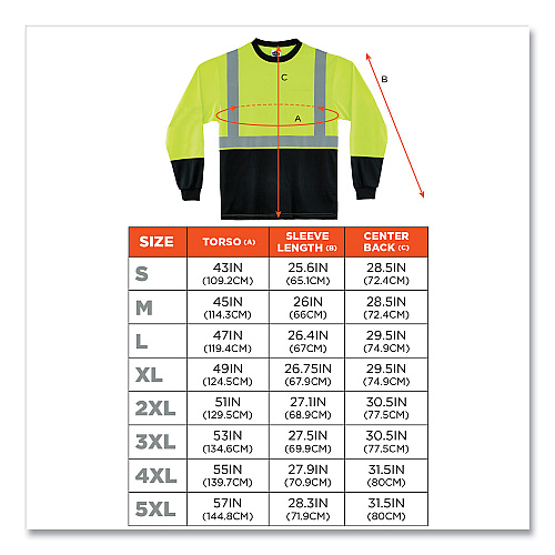 ergodyne GloWear 8281BK Class 2 Long Sleeve Shirt with Black Bottom, Polyester, Small, Lime (22632)