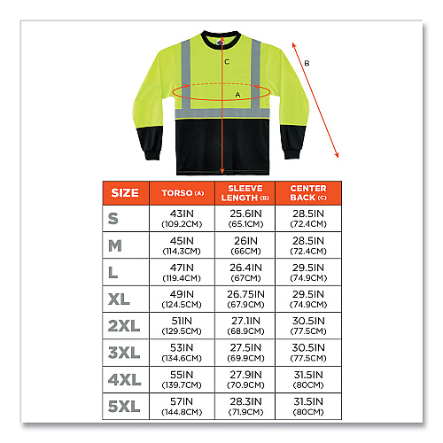 ergodyne GloWear 8281BK Class 2 Long Sleeve Shirt with Black Bottom, Polyester, 3X-Large, Lime (22637)