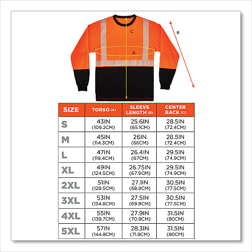 ergodyne GloWear 8281BK Class 2 Long Sleeve Shirt with Black Bottom, Polyester, Medium, Orange (22683)