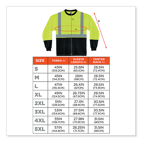 ergodyne GloWear 8291BK Type R Class 2 Black Front Long Sleeve T-Shirt, Polyester, 2X-Large, Lime (22706)