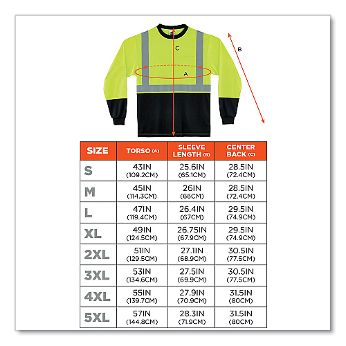 ergodyne GloWear 8281BK Class 2 Long Sleeve Shirt with Black Bottom, Polyester, 2X-Large, Lime (22636)