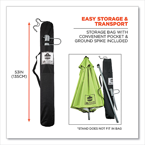 ergodyne Shax 6199 Lightweight Work Umbrella Stand Kit, 7.5 ft dia x 92" Tall, Polyester/Steel, Lime (12969)