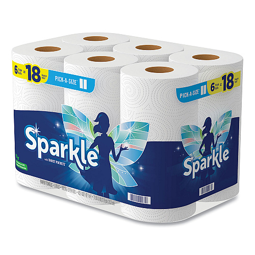 Sparkle Pick-A-Size Perforated Kitchen Triple Roll Towels with Thirst Pockets, 2-Ply, 11 x 6, White, 165 Sheets/Roll, 6 Rolls/Pack (22269501)