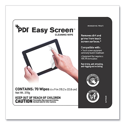 Sani PDI Easy Screen Cleaning Wipes, 1-Ply, 9 x 6, Unscented, White, 70/Pack (P03672)