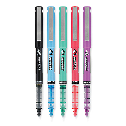 Pilot Precise V7 Rollerball Pen, Stick, Fine 0.7 mm, Assorted Ink and Barrel Colors, 5/Pack (16991)