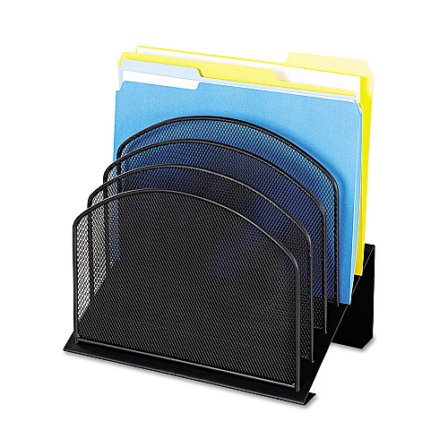 Safco Onyx Mesh Desk Organizer with Tiered Sections, 5 Sections, Letter to Legal Size Files, 11.25" x 7.25" x 12", Black (3257BL)