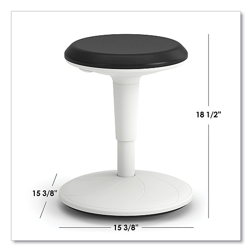 HON Revel Adjustable Height Fidget Stool, Backless, Supports Up to 250 lb, 13.75" to 18.5" Seat Height, Black Seat, White Base (HEFS01BL)