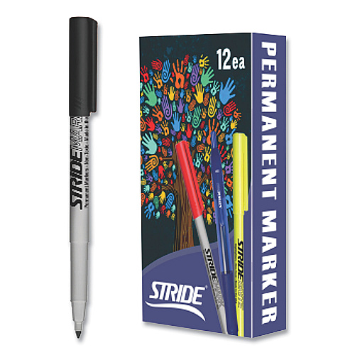 StrideMark Permanent Marker, Fine Bullet Tip, Black, 12/Box (27001)