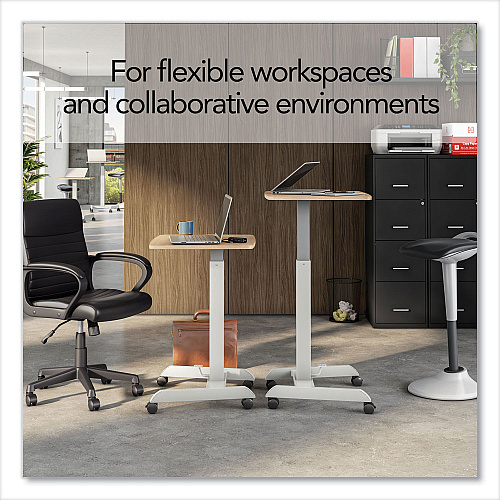 Union & Scale Essentials Sit-Stand Single-Column Mobile Workstation, 23.6" x 20.5" x 29.6" to 44.2", Natural Wood/Light Gray (60413CC)