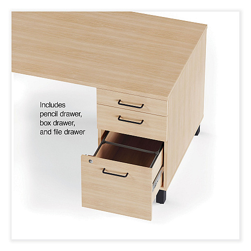 Union & Scale Essentials Single-Pedestal Writing Desk with Integrated Power Management, 59.8" x 29.9" x 29.7", Natural Wood/Black (60419CC)