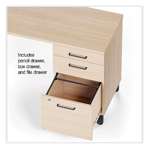 Union & Scale Essentials Single-Pedestal L-Shaped Desk with Integrated Power Management, 59.8" x 59.8 x 29.7", Natural Wood/Black (60420CC)