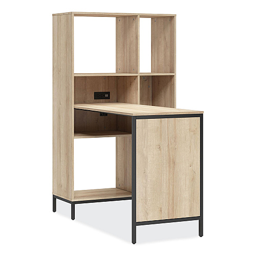 Whalen Turing Home Office Workstation with Integrated Bookcase and Power Center, 48.3" x 31.75" x 55.25", Desert Ash/Black (TU48CD)