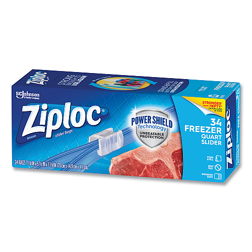 Ziploc Slider Freezer Bags, 32 oz, 5.88" x 1.88" x 7.88", Clear, 34/Box (316486)