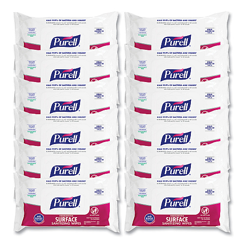 PURELL Foodservice Surface Sanitizing Wipes, 1-Ply, 7.4 x 9, Fragrance-Free, White, 72/Pouch, 12 Pouches/Carton (937112CT)