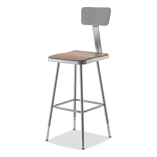 NPS 6300 Series Height Adjustable Heavy-Duty Square Seat Stool w/ Back, Supports 500 lb, 23.75" to 31.75" Seat Height, Brown/Gray (6324HB)