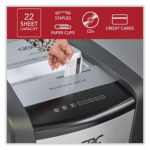 GBC Momentum X22-23 Micro-Cut P-4 Anti-Jam Shredder, 22 Manual Sheet Capacity (WSM177004)