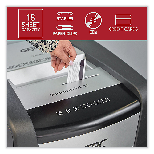 GBC Momentum X18-12 Micro-Cut P-4 Anti-Jam Shredder, 18 Manual Sheet Capacity (WSM177002)