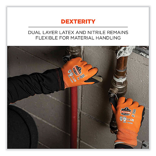 ergodyne ProFlex 7551-CASE ANSI A5 Coated Waterproof CR Gloves, Orange, X-Large, 144 Pairs/Carton (17995)