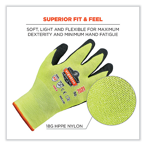 ergodyne ProFlex 7021-CASE Hi-Vis Nitrile Coated CR Gloves, Lime, X-Large, 144 Pairs/Carton (17865)