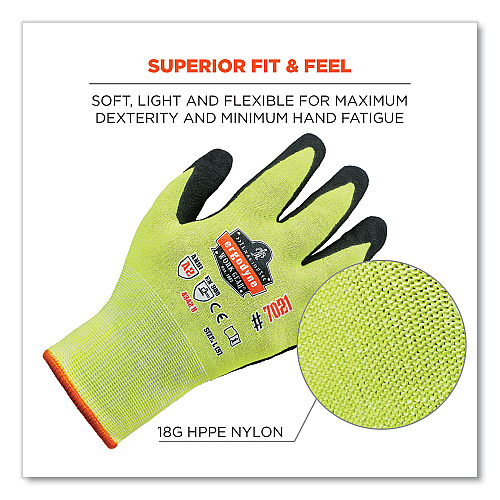 ergodyne ProFlex 7021 Hi-Vis Nitrile-Coated CR Gloves, Lime, Small, Pair (17962)