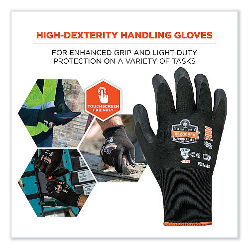 ergodyne ProFlex 7001 Nitrile-Coated Gloves, EN388: 4121X, 9.25" Long, XX-Large, Black, Pair (17956)