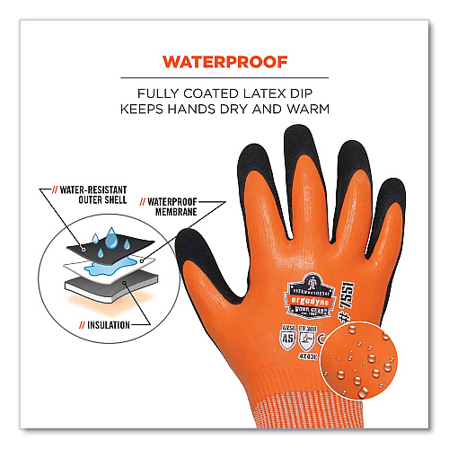 ergodyne ProFlex 7551-CASE ANSI A5 Coated Waterproof CR Gloves, Orange, Small, 144 Pairs/Carton (17992)