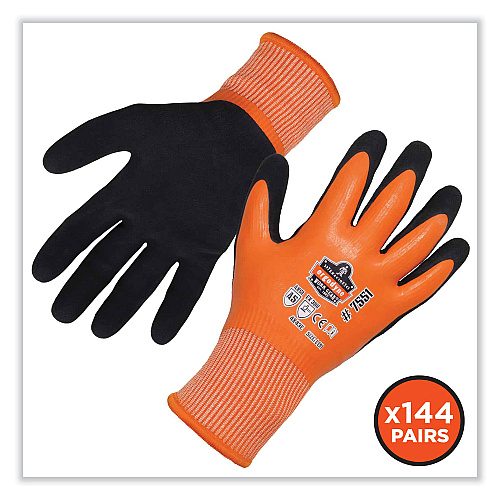 ergodyne ProFlex 7551-CASE ANSI A5 Coated Waterproof CR Gloves, Orange, 2X-Large, 144 Pairs/Carton (17996)