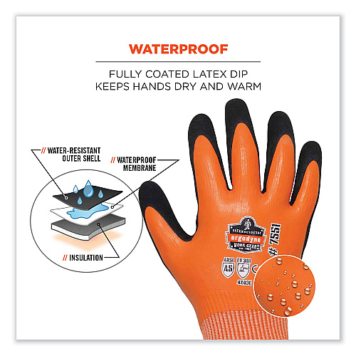 ergodyne ProFlex 7551-CASE ANSI A5 Coated Waterproof CR Gloves, Orange, Medium, 144 Pairs/Carton (17993)