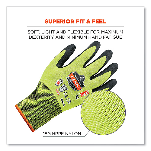 ergodyne ProFlex 7022 ANSI A2 Coated CR Gloves DSX, Lime, Medium, Pair (17973)
