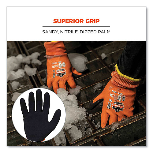 ergodyne ProFlex 7551-CASE ANSI A5 Coated Waterproof CR Gloves, Orange, X-Large, 144 Pairs/Carton (17995)