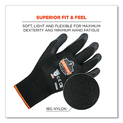 ergodyne ProFlex 7001 Nitrile-Coated Gloves, EN388: 4121X, 8.5" Long, Medium, Black, Pair (17953)