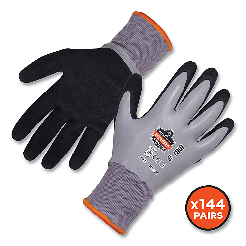 ergodyne ProFlex 7501-CASE Coated Waterproof Winter Gloves, Gray, Medium, 144 Pairs/Carton (17933)