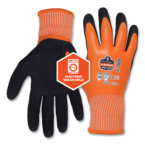 ergodyne ProFlex 7551-CASE ANSI A5 Coated Waterproof CR Gloves, Orange, X-Large, 144 Pairs/Carton (17995)