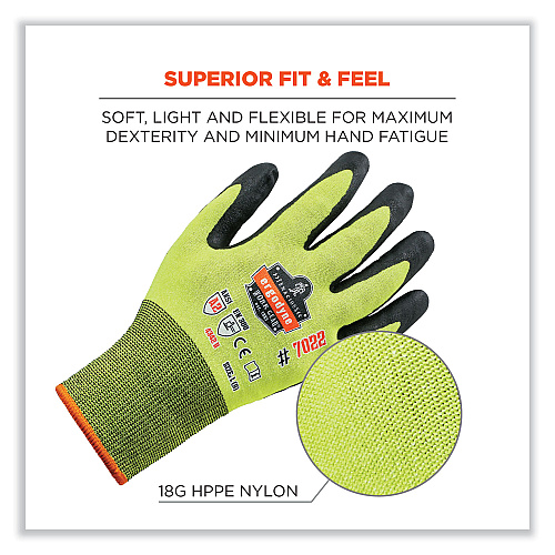 ergodyne ProFlex 7022-CASE ANSI A2 Coated CR Gloves DSX, Lime, Medium, 144 Pairs/Carton (17873)