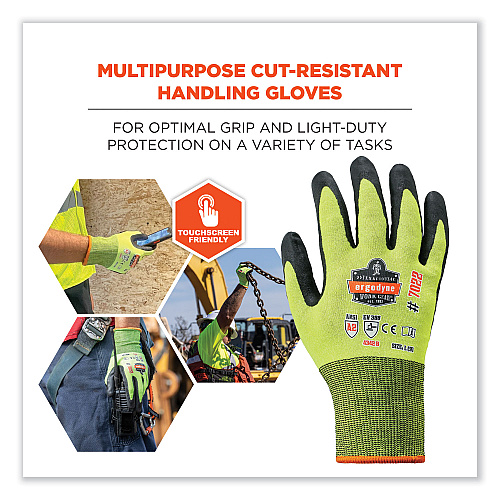 ergodyne ProFlex 7022-CASE ANSI A2 Coated CR Gloves DSX, Lime, Small, 144 Pairs/Carton (17872)