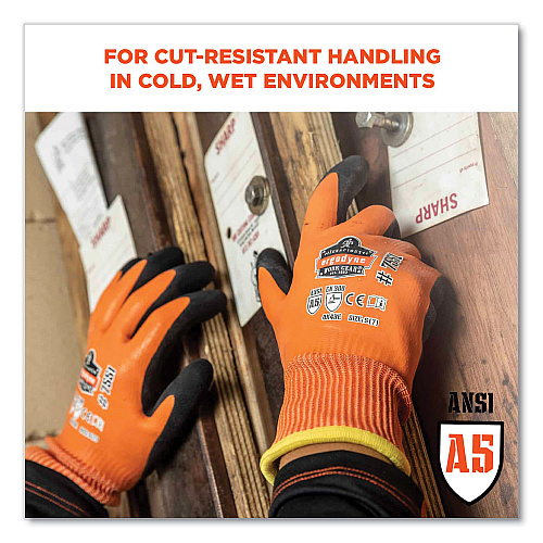ergodyne ProFlex 7551-CASE ANSI A5 Coated Waterproof CR Gloves, Orange, 2X-Large, 144 Pairs/Carton (17996)