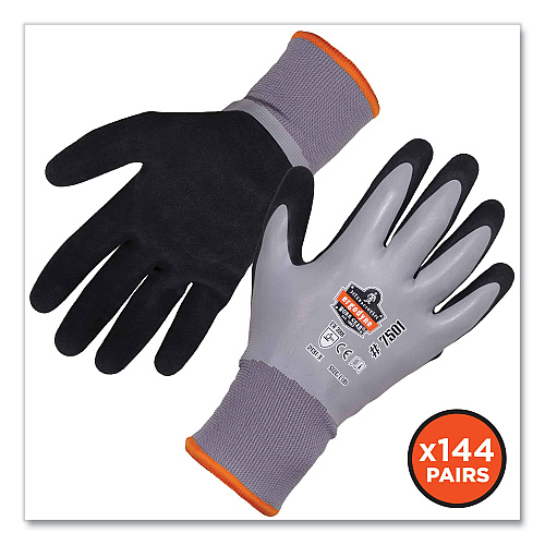 ergodyne ProFlex 7501-CASE Coated Waterproof Winter Gloves, Gray, Small, 144 Pairs/Carton (17932)