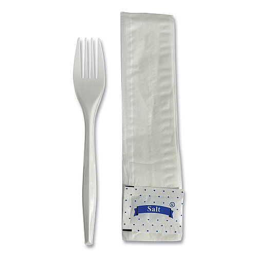Boardwalk Three-Piece Utensil Set, Fork/Napkin/Salt Packet, White, 500/Carton (BWK3KITMW)