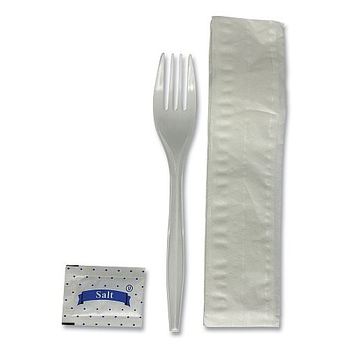 Boardwalk Three-Piece Utensil Set, Fork/Napkin/Salt Packet, White, 500/Carton (BWK3KITMW)